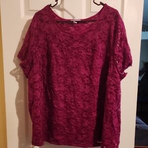 Red Lace Flutter Sleeve Boxy Blouse